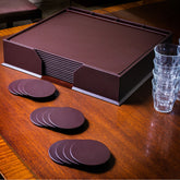 12 Seat Chocolate Brown Leather Conference Room Set w/ Round Coasters